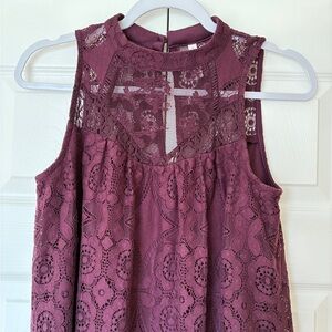 Xhilaration Lace Dress S Burgundy Sleeveless Mock Neck Boho Cottagecore Romantic